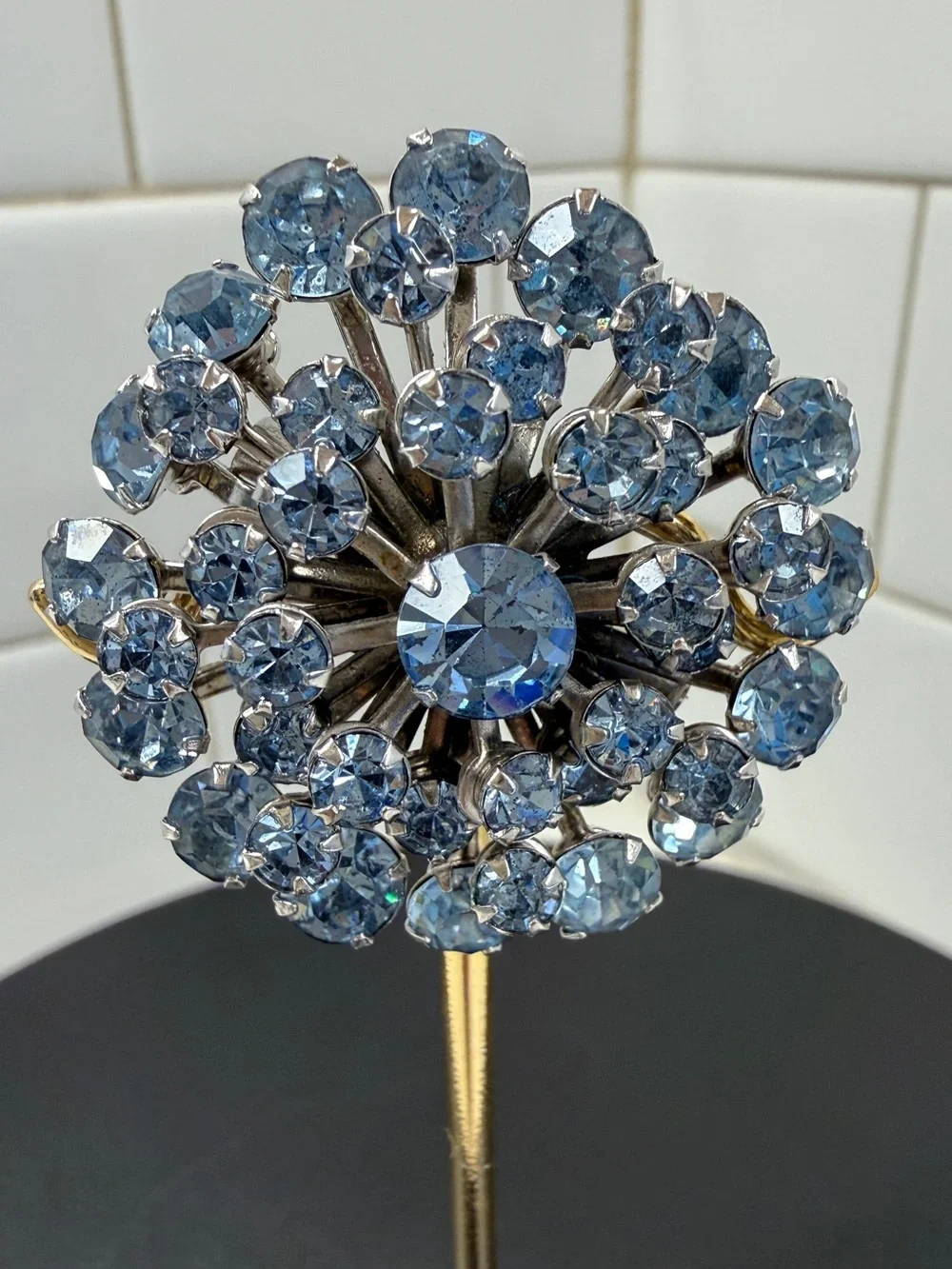 Blue Crystal Burst Brooch - Radiant Cluster Pin